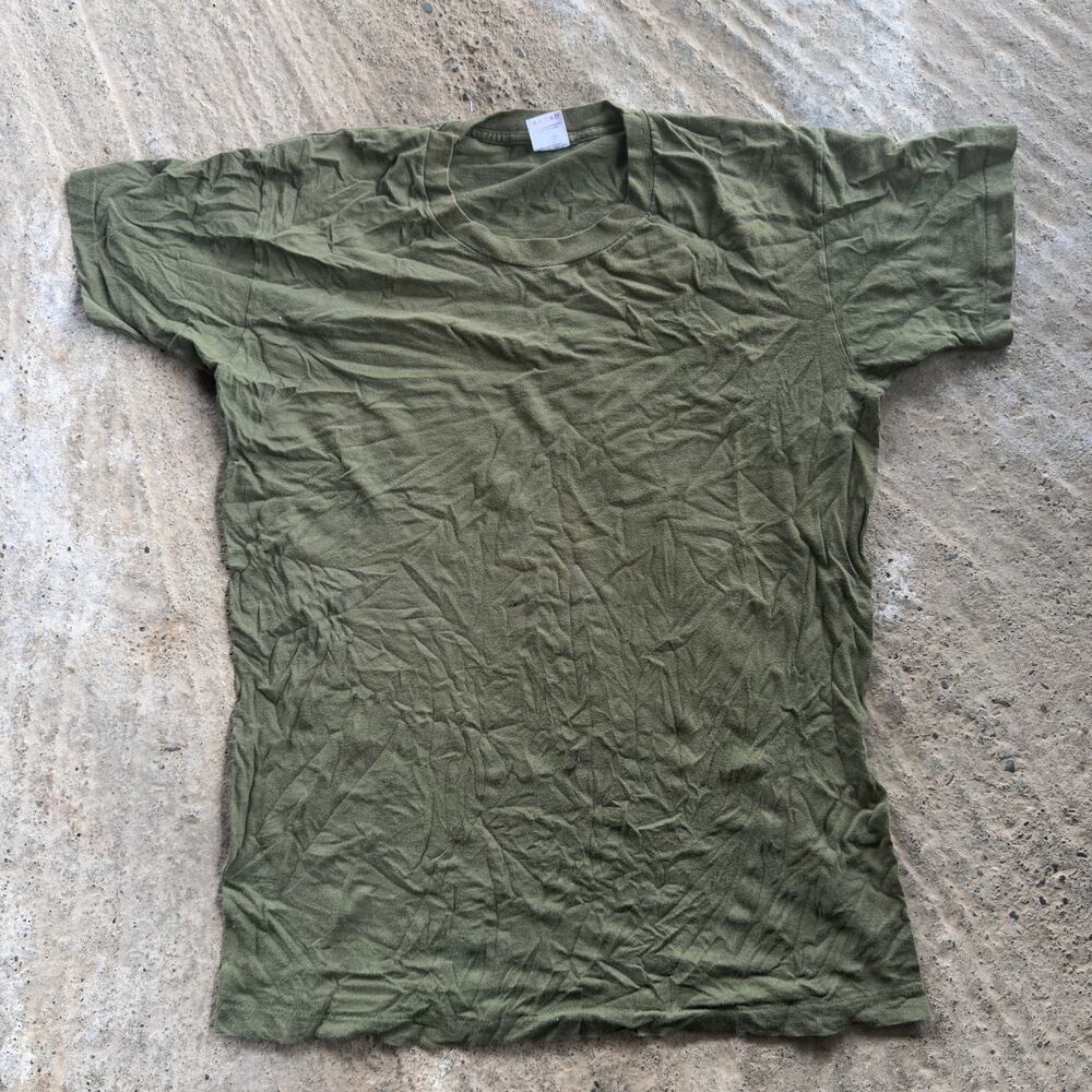 VINTAGE 80S FRUIT OF THE LOOM OLIVE GREEN BLANK TEE SHIRT ESSENTIAL MENS LARGE